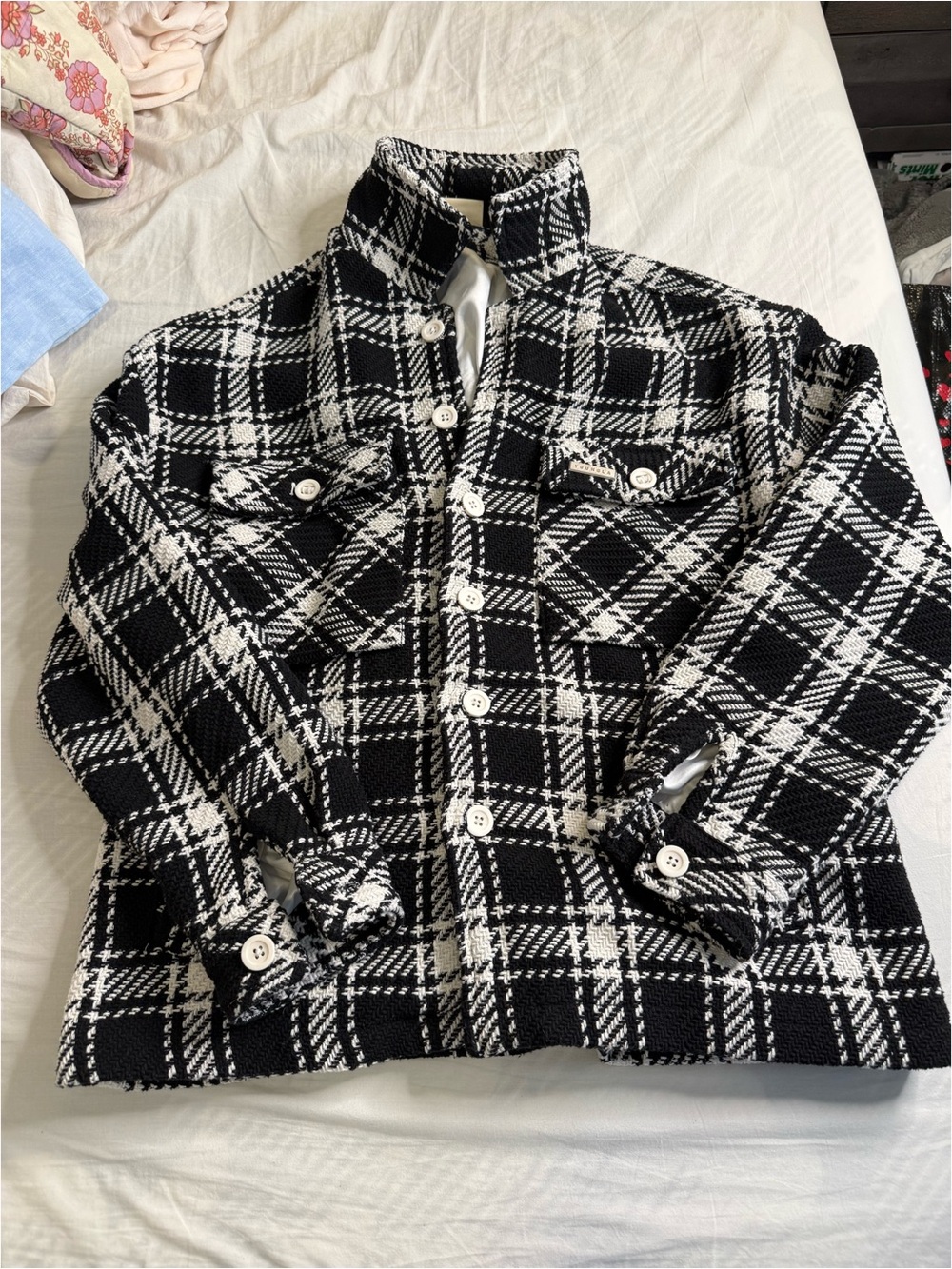 Black & White Plaid Button-Up Jacket